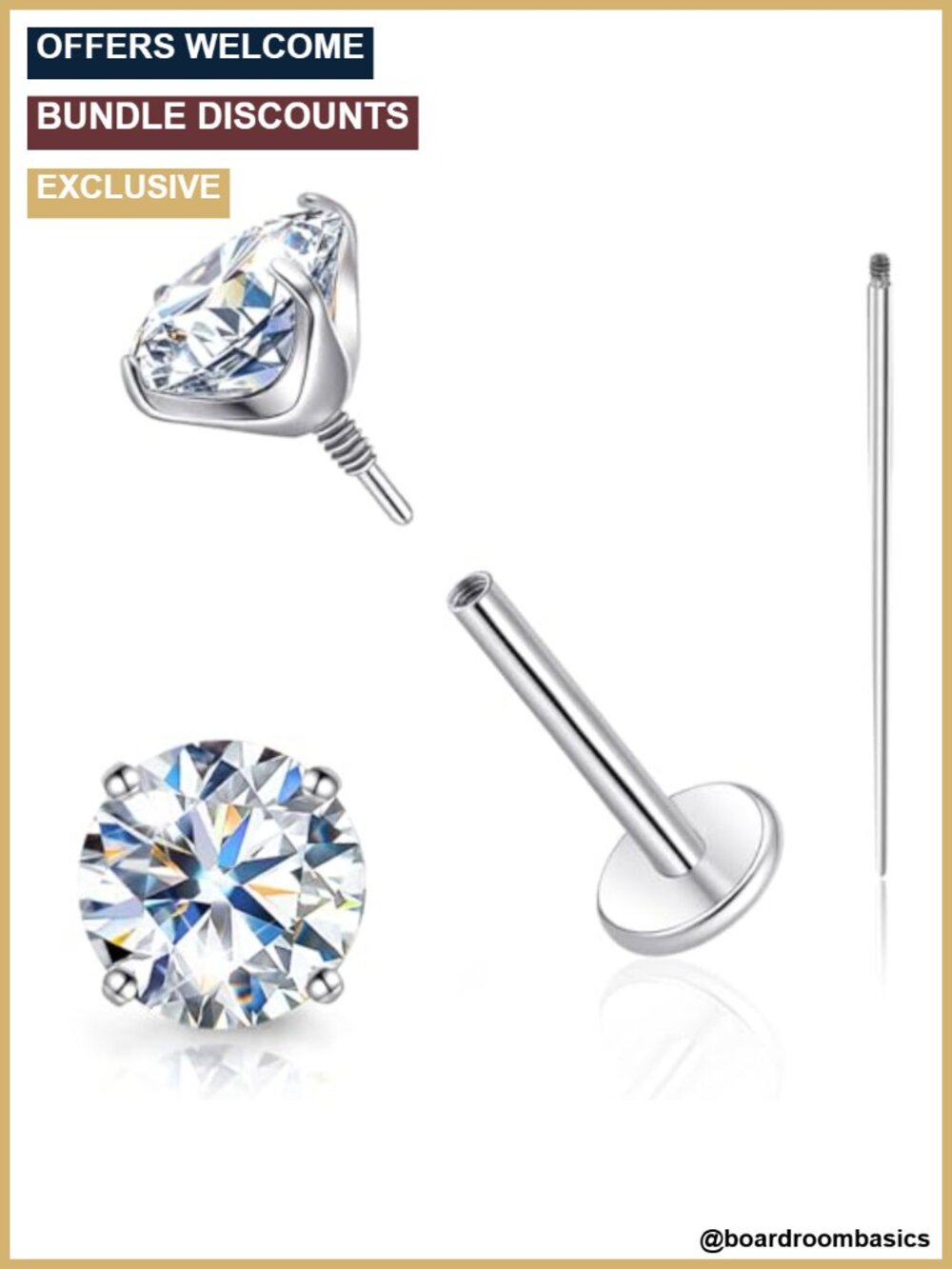 Titanium Moissanite Flat Back Stud Earrings 18G Hypoallergenic